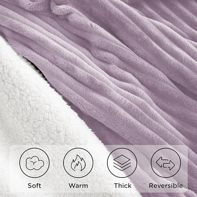 Sherpa Blankets Queen Size - Fleece Queen Blanket for Bed, Soft and Warm Throw Blanket for Winter, 90" x 90", Lavender