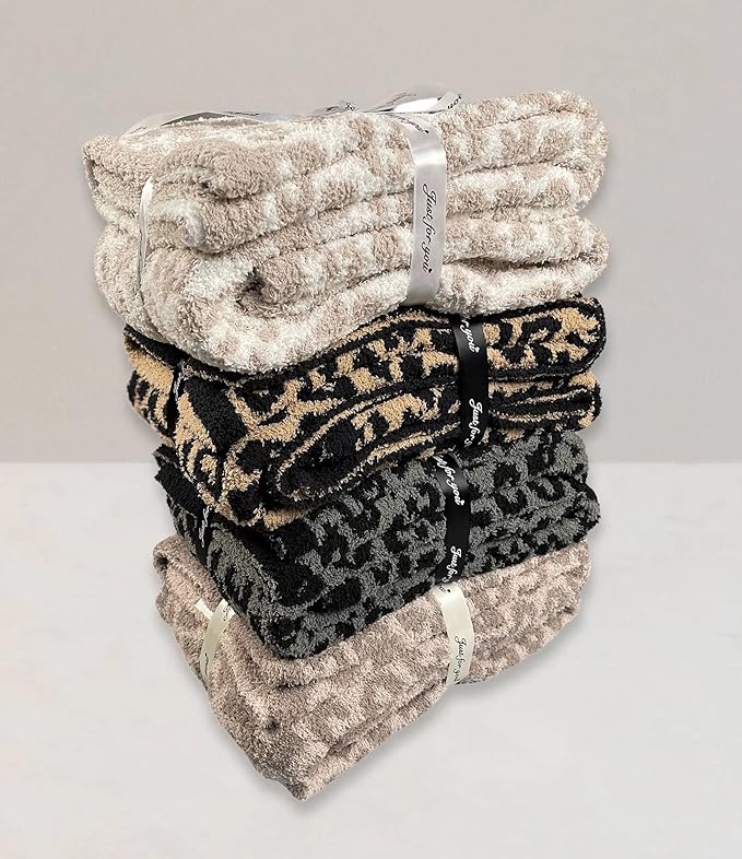 Yarn Leopard Jacquard Throw Blanket Fringe Lightweight Cozy Bed Blanket Soft Throw Blanket fit Couch Sofa Suitable for All Season,Graphite/Carbon