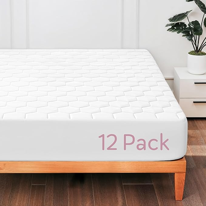 Hearth & Harbor 12 Pack Twin Size Quilted Fitted Mattress Pad Cover, 100% Waterproof Mattress Protectors, Deep Pocket Fitted Mattress Cover 8" - 21" (39" x 75", White)