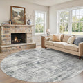 8ft Round Area Rug for Living Room: 8x8 Washable Neutral Abstract Modern Soft Rugs Non Slip Indoor Floor Stain Resistant Carpet for Bedroom Dining Room Office Nursery - Gray
