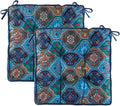 Bohemian Square Seat Cushions for Kitchen Dining Living Tea Room,16.5" x 16.5" Printing Velvet Chair Pads with Non-Slip Ties, 2Packs, Blue