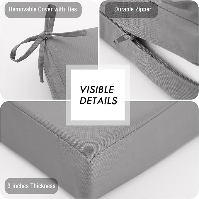 idee-home Outdoor Cushions for Patio Furniture, Outdoor Seat Cushion, Waterproof Couch Hampton Bay Deep Seat Replacement Chair Cushions for Garden Lawn Backyard Deck, 19 x 19 Grey