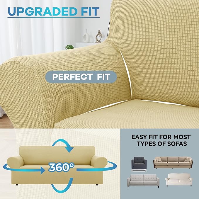 LURKA Stretch Oversized Sofa Slipcovers 1 Piece Couch Covers for 3 Cushion Couch Sofa Furniture Protector Full Sofa Covers with Elastic Bottom for Kids and Pet (Champagne, X-Large)