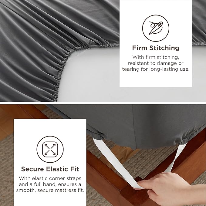 Bedsure Deep Pocket California King Sheet Sets - Fits Mattresses Up to 21 Inches Thick - 4 Piece Bed Sheets, Moisture Wicking, Soft & Cooling Bedsheet & Pillowcases, Easy & Secure Fit, Grey