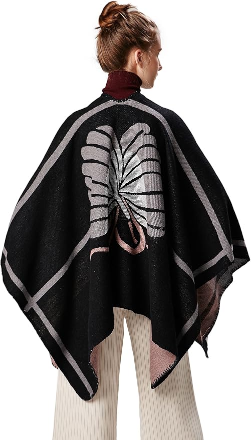 Women's Vintage Pattern Open Front Poncho Cape Shawl Winter Shawl Wraps