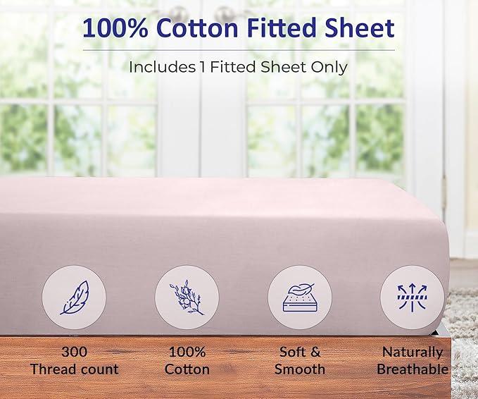 ROYALE LINENS 300 Thread Count 100% Long Staple Combed Cotton Fitted Sheet Twin - Super Soft Deep Pocket Bottom Sheet - Fitted Sheets Only - Elastic Sheets (Twin, Lavender)