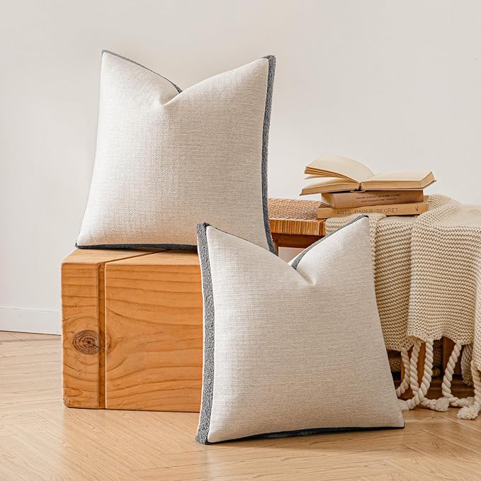 a moment Loop Yarn Linen-Like Pillow Cover Natural Soft Decorative Throw Pillow Case Farmhouse 20x20 Inch, Bohemian Textured Cushion Cover for Sofa Bed, Wrinkle-Resistant Home Decor Grey