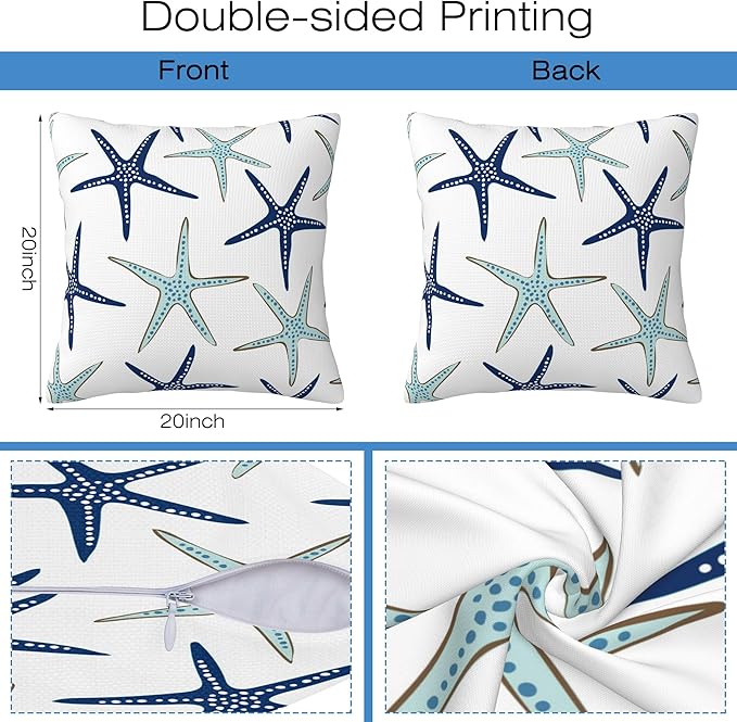 Throw Pillow Covers Nautical Starfish Pillow Covers 20x20 Inch Set of 2 Navy Blue and Turquoise Sea Stars Throw Pillows Decorative Pillow Cases Cushion Covers for Bedroom Livingroom