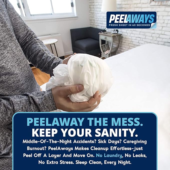 Peelaways Waterproof Disposable Bed Sheets – As Seen On Shark Tank | 7-Layer Absorbent Wellness Sheets for Elderly, Homecare, Hospital Use and Travel