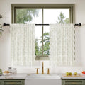 Anmao Vintage Lace Kitchen Curtains 36 Inches Long 2 Panels, Romantic Semi Sheer Floral Over Sink Lacy Cafe Curtain, Elegant Window Short Small Drapes, 55W x 36L, Ivory