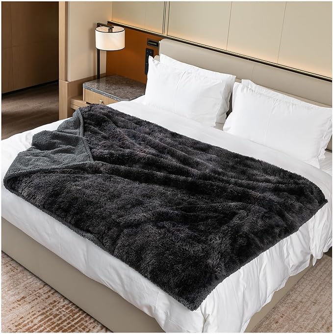 Calming Cat Blanket for Bed Couch Sofa Cover Grey Waterproof Dog Blankets for Large Dogs Washable Long Faux Fur Pet Throw Blanket for Puppy Reversible Furniture Protector, (Gray XL-85x57in)