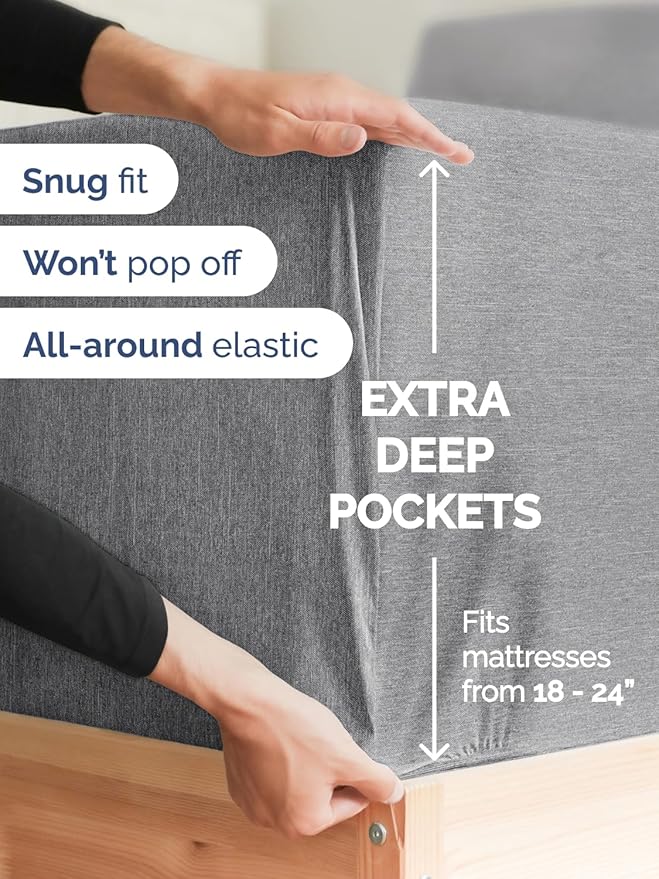 Extra Deep Pocket Twin Sheets - 3 Piece Breathable & Cooling Bed Sheets - Hotel Luxury Sheet Set - Soft, Wrinkle Free & Comfy - Easily Fits Extra Deep Mattresses - Deep Pocket Heathered Grey Sheets