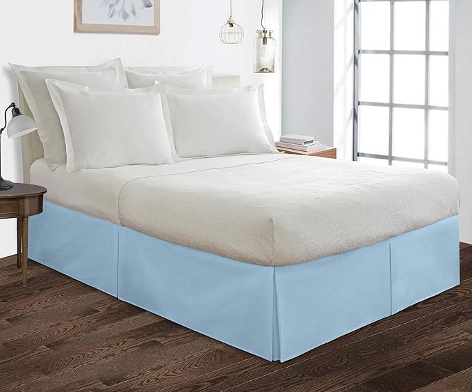 Bed Skirt - 100% Cotton 800 Thread Count Box Pleated Bed Skirt - Luxury Pleated Dust Ruffle, Hotel Quality Modern Bed Skirt, Easy Fit with 12 Inch Tailored Drop, Twin XXL, Light Blue