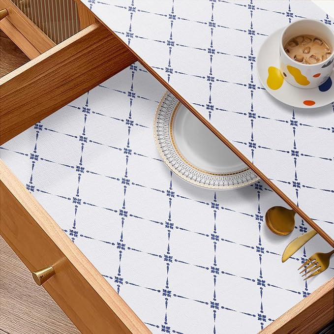 Drawer Shelf and Cabinet Liner, Thick Strong Grip,Shelf Liners Non-Adhesive Liners Protect Kitchen Cabinets and Cupboard, Bathroom Drawers,Under Sink Mat, 23.6IN X 10FT, Blue Stripe