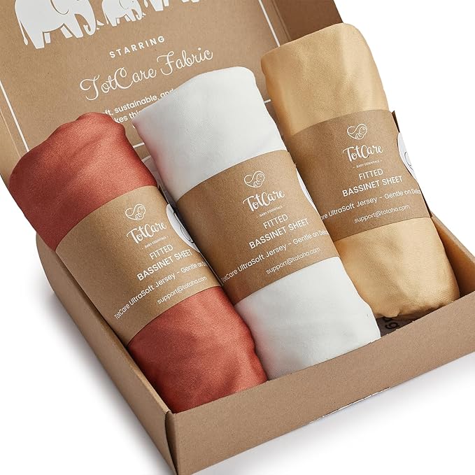 Bedside Sleeper Bassinet Fitted Sheets 33x20 for Maxi COSI Iora, Koola Baby, Baby Joy, Angelbliss, Kidsclub Bedside Bassinet - Buttery Soft Sheets - Burnt Orange+Mustard Yellow+ Cloud, 3 Pack