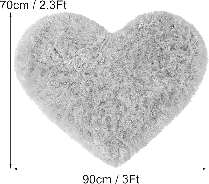 uxcell Heart Shaped Faux Fur Rug,Small Fluffy Carpet Girls,Cute Floor Mirror Mat,Throw Rugs for Bedroom Light Gray