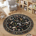 Rugcomf Round Rug 6ft Washable Circle Rug Non Slip Low Pile Boho Floral Animal Cat Small Circular Rug for Bedroom Bathroom Entryway Kids Room Office College Dorm, Black