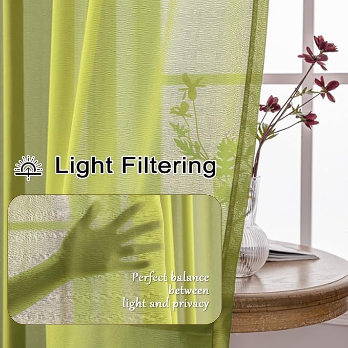 MAIHER Sage Sheer Pinch Pleat Curtains 63 Inch Length for Bedroom Soft Touch Lightweight Light Filtering Short Pleated Drapes with Ajustable Hooks, Sage Green, 42" W x 63" L, 2 Panels
