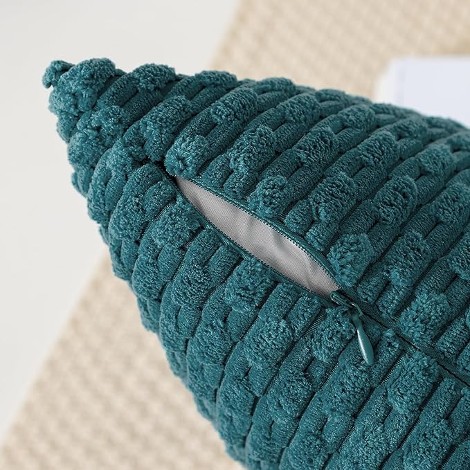 Kevin Textile 14x24 Inch Pillow Cover 1 Pack Boho Decorative Soft Striped Corduroy Lumbar Farmhouse Color Accent Rectangle Cushion Case for Living Room Couch Sofa Bed, Teal Blue