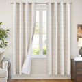 Linen Blackout Curtains for Living Room - Plaid Patterned Curtains 72 Inch Long, Boho Black Out Thermal Insulated Drapes for Cottage Bedroom Grommet Style 52x72 Inch 2 Panels, Natural