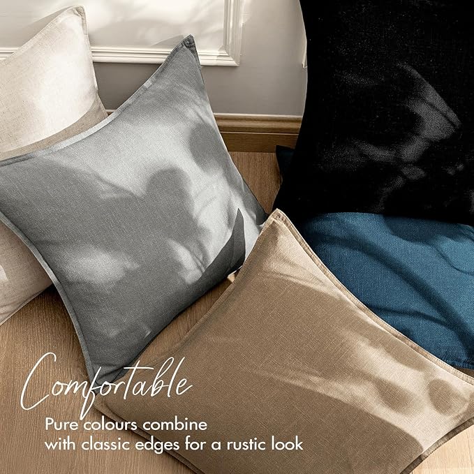 EMEMA Decorative Linen Throw Pillow Covers 26x26 Inch Cream Boho Farmhouse Neutral Couch Throw Pillows for Bed Pack of 2 Accent Pillowcase Modern Sofa Cushion Livingroom Home