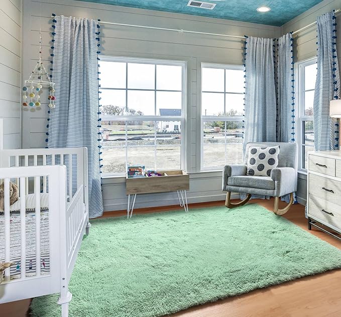 ONASAR Sage Green Area Rugs for Bedroom Living Room, 4x6 Fluffy Cute Indoor Bedside Floor Rug, Washable Ultra Soft Plush Fuzzy Shaggy Carpets for Nursery Kids Girls Boys Teen Dorm Playroom Home Decor