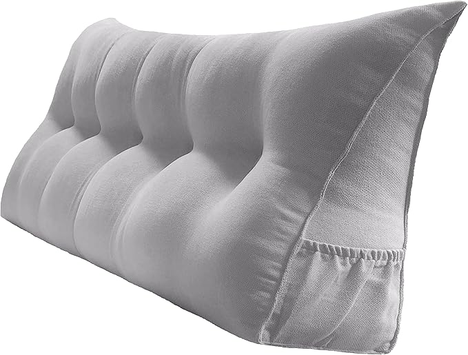Triangular Reading Bed Rest Pillow Large Bolster Cushion Headboard Backrest Wedge Pillow with Removable Cover and Two Large Side Pockets (Chalk Grey, California King: 71 x 8 x 20 inches)