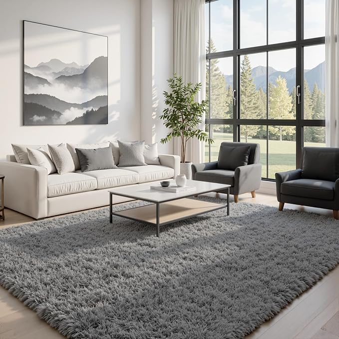 8x10 Area Rugs for Living Room Rug: Soft Fluffy Shag Light Gray Rugs for Bedroom, Non-Slip Large Fuzzy Plush Rug Indoor Floor Carpet for Nursery Kids Boys Girl Room, Dorms, Playroom, Modern Home Decor