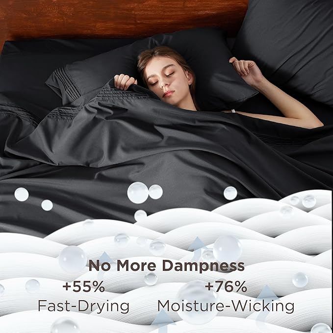 Bedsure Twin XL Sheets Dorm Bedding, GentleSoft Breathable Extra Long Twin Sheets & Pillowcases, Moisture Wicking Cooling, Deep Pocket Fits Mattress Up to 21 Inches Thick, Black
