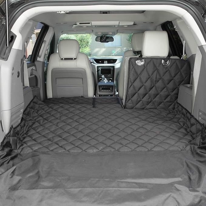 4Knines Split Cargo Liner for SUV – For Dogs & Pets, Heavy-Duty, Waterproof Trunk Mat & Cargo Cover – Fits 60/40 Split Bench & Armrest Pass-Through – Machine Washable, Non-Slip, Durable (Small, Black)