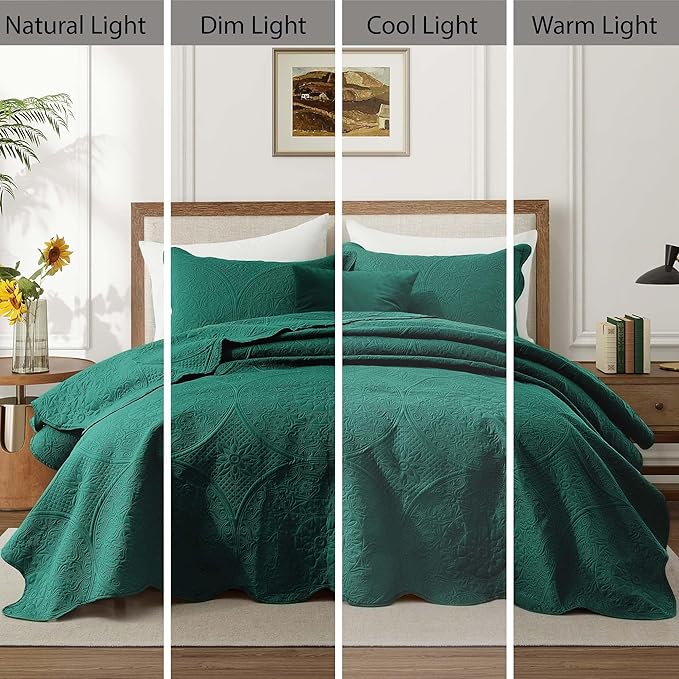 IR Imperial Rooms 10 Pack Twin Quilt Bedding Set (68" x 86") - Bulk Wholesale for Hotels, Guest Bedroom & Airbnbs - Lightweight Microfiber Reversible Floral Embossed Quilts Bedspreads (Emerald)