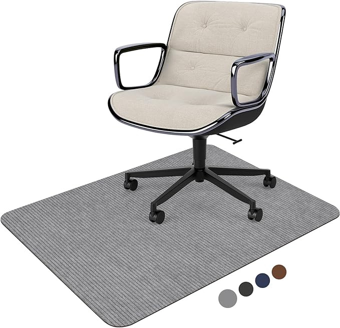 Corduroy Office Chair Mat for Hardwood Floor, 55"x35" Desk Chair Rug for Rolling Chair, Large Anti-Slip Backing Low-Pile Rug Floor Mat for Office/Home Light Grey