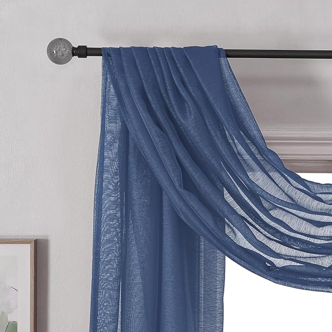 DONREN Dark Blue Window Scarf for Home Decor -Luxury Look Sheer Scarf 34 inches Wide by 144 inches Long,Navy Blue