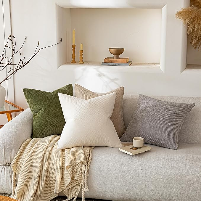 a moment Pack of 2 Decorative Chenille Throw Pillow Covers with Twill Cushion Covers for Sofa Living Room Couch Bed 20x20 Inch Grey