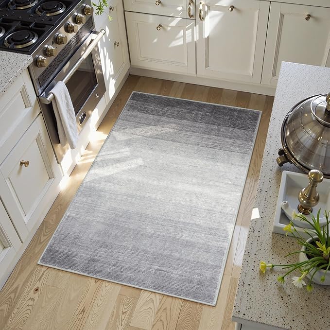 Wonnitar Modern Ombre Small 2x3 Entryway Rug, Washable Grey Front Door Mat, Non-Slip Contemporary Kitchen Accent Mat Gradient Faux Wool Indoor Floor Carpet for Bathroom Bedside Entrance (Grey, 2'x3')