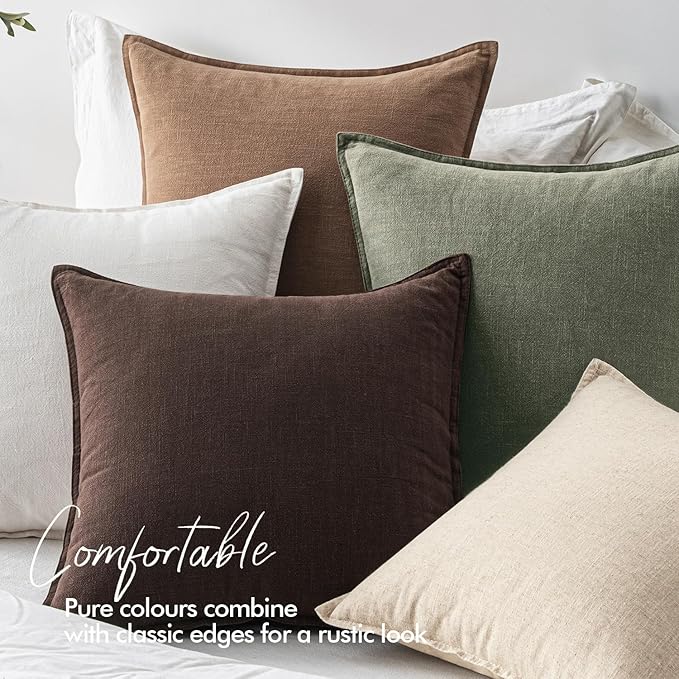EMEMA Throw Pillow Covers Decorative Linen Pillow Covers 26x26 Inch Light Olive Green Boho Farmhouse Neutral Couch Throw Pillows for Bed Pack of 2 Accent Pillowcase Modern Sofa Cushion Livingroom Home