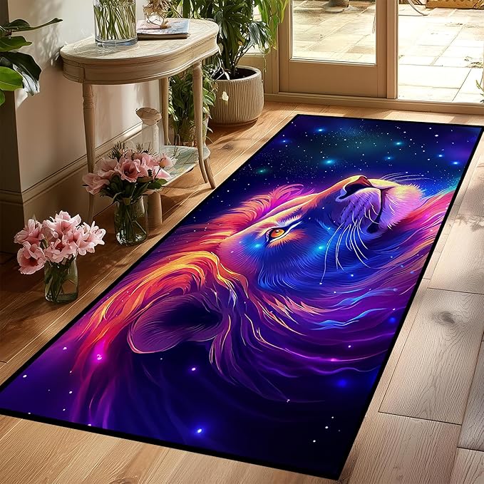 Galaxy Lion Rug 3D Fierce Lions Area Rugs for Kids Bedroom Living Room Playroom Gameroom Boys Glitter Carpet Throw Rugs Floor Mat 79 in x 39 in