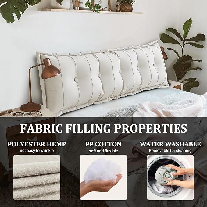 Large Bolster Reading Pillow Full Backrest Positioning Support Pillow Daybed Cushion Headboard Pillows for Bed Bunk Sofa with Removable Cover, White, 54x3x20 Inch
