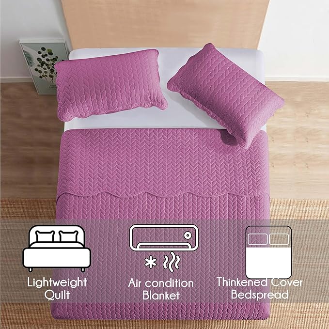 IR Imperial Rooms Queen Quilt Bedding Set Size (90" x 96") + 2 Pillow Shams (20" x 26"+ 2") - 3 Pcs All Season Lightweight Reversible Microfiber Coverlet Embossed Quilt Bedspread (Purple)