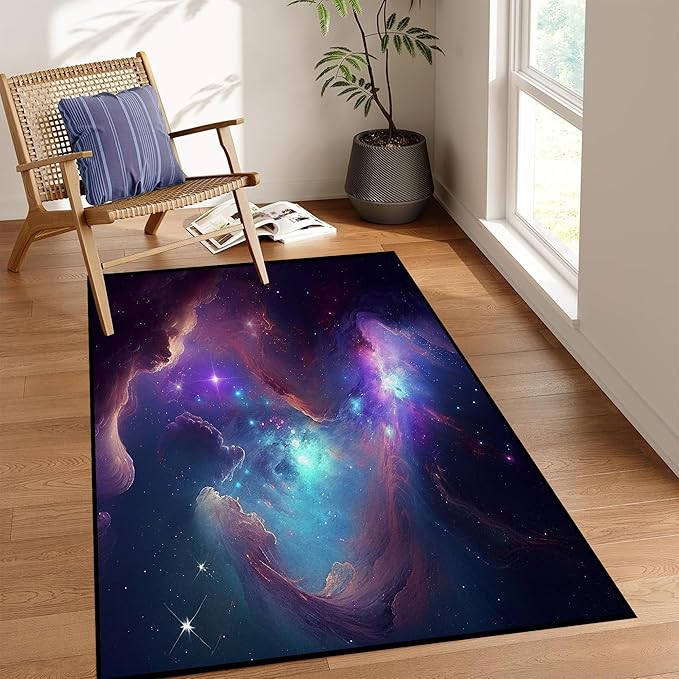 Galaxy Area Rug Bedroom Living Room for Girls Kids Boys Carpet Nebula Vortex Throw Rugs Purple Blue Cloud Floor Mat 59 in x 39 in