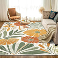 9CH Floral Botanical Aesthetic Area Rugs 7' X 5' Green Terracotta Abstract Flowers Plants Carpets Non-Slip Soft Boho Modern Rug for Bedroom Dining Living Room Kitchen