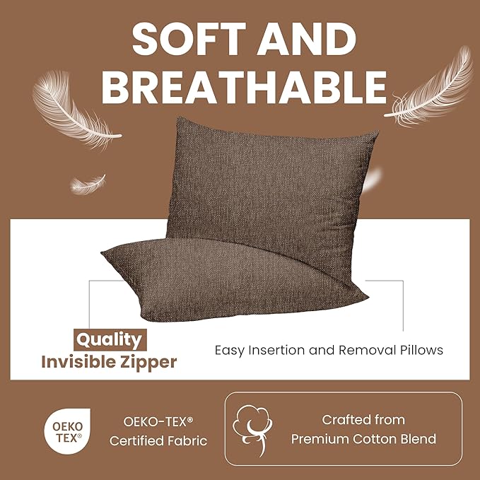 Haven & Glow Decorative Throw Pillow Cover – Rectangular Cushion Case with Zipper | Modern Sofa, Couch & Bed Accent Pillow Covers for Room, Bedroom & Home Decor | 20 x 12 inches – Silver Brown – 2 Pc