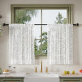 Anmao Vintage Lace Kitchen Curtains 36 Inches Long 2 Panels, Romantic Semi Sheer Floral Over Sink Lacy Cafe Curtain, Elegant Window Short Small Drapes, 55W x 36L, White Leaf