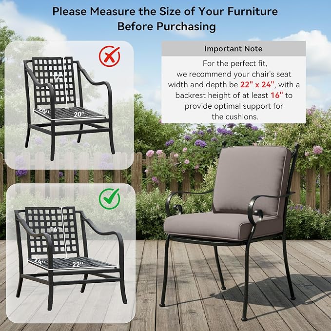 Outdoor Rattan Chair Cushions 2 Packs - Outside Durable Thick Replacement Back and Seat Cushion 22x24 with Zipper Cover for Patio Glider Rocking Chairs Loveseat Couch – Grey/Regular