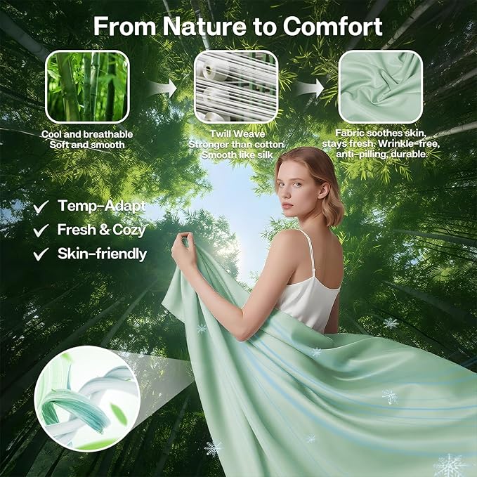 MR&HM Twin XL Fitted Sheet Only, Ultra-Soft Rayon Derived from Bamboo & Polyester Blend, Silky & Breathable, 15" Deep Pocket with Elastic Straps, Cooling Fitted Sheet for Hot Sleepers, Sage Green