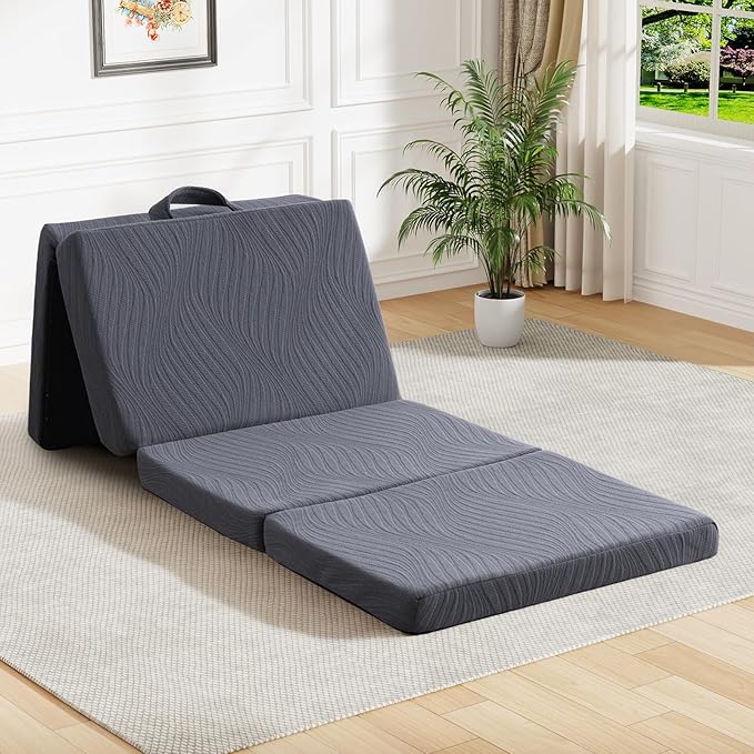 Foldable Memory Foam Mattress - 4 Inch Twin Waterproof Collapsible Mattress with Washable Cover, Portable Guest Bed Pad, Sleeping Mat for Travel RV Camping Yoga, Non-Slip Bottom,76"x38"x4"