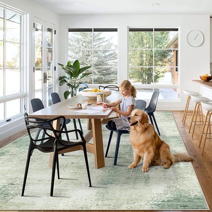9x12 Area Rugs for Living Room: Washable Modern Abstract Rug Large Soft Non-Slip Rugs Indoor Low-Pile Carpet for Bedroom Dining Room Home Office (Green, 9'x12')