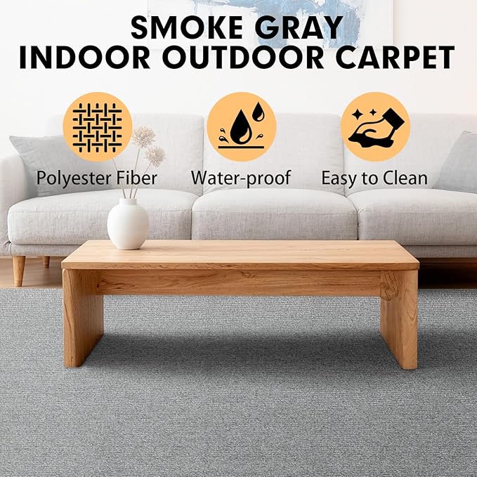 Marine Carpet,6 FT x 18 FT Smoke Gray Indoor Outdoor Carpet 0.2" Thick Boat Carpet with Water-Proof TPE Backing, Non-Slide Outdoor Marine Carpet Roll for Home, Patio, Porch, Deck