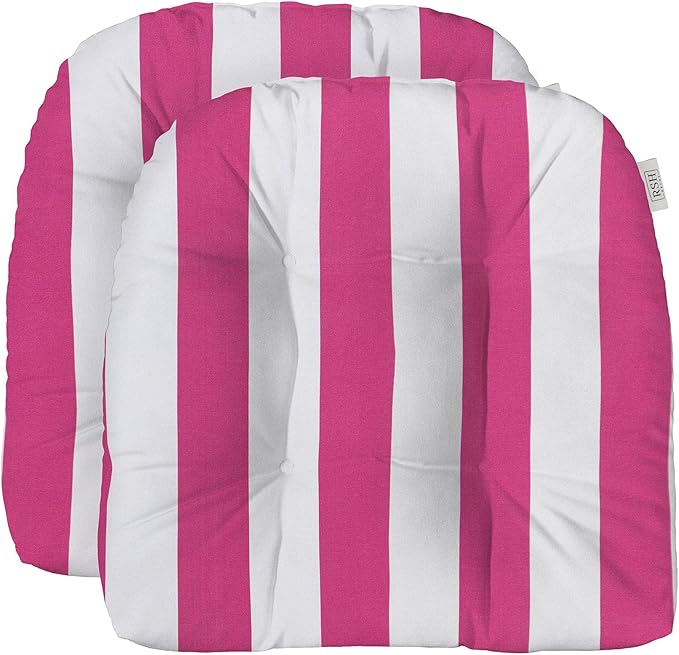 RSH DECOR: Tufted U-Shape Wicker Seat Cushions Set of 2 | 19” x 19” | All-Weather Spun Fabric | Water-Resistant | Outdoor Chair Cushions for Patio Furniture | Classic Pink Stripe