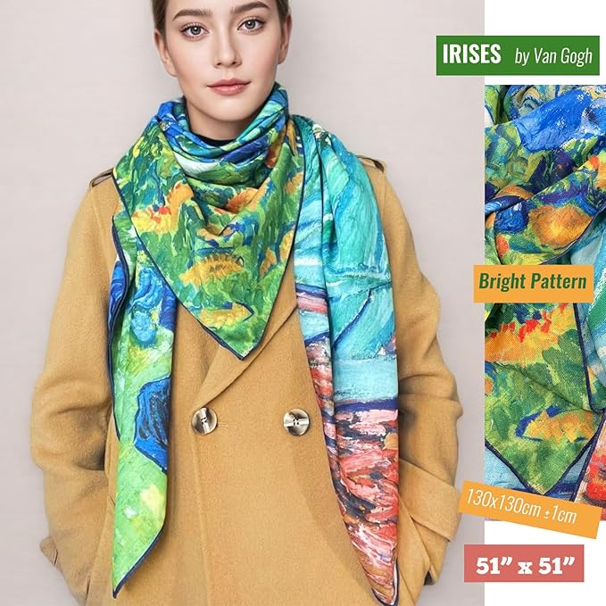 Artist Oil Painting Wraps 51"x51" Cashmere-Soft Art Pashmina Luxury Rolled Hem Women Large Travel Blanket Shawl